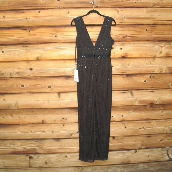Mac Duggal 5625 Womens Black BEADED CAP SLEEVE V NECK COLUMN GOWN Dress - Picture 10 of 12